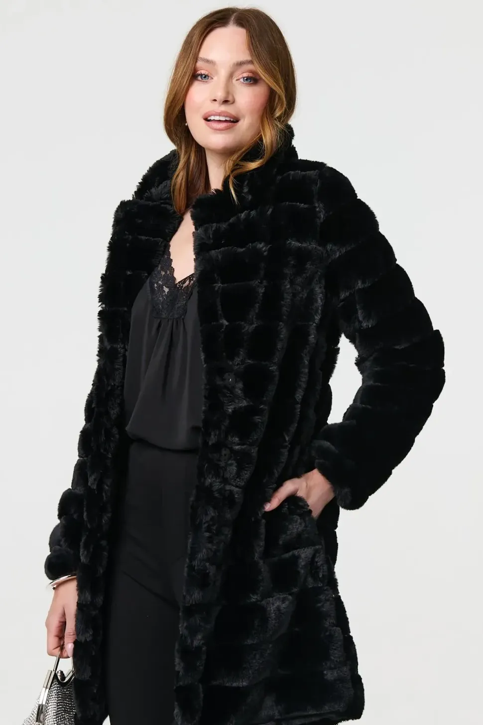 Faux Fur Thigh Length Coat