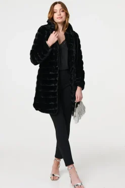 Faux Fur Thigh Length Coat