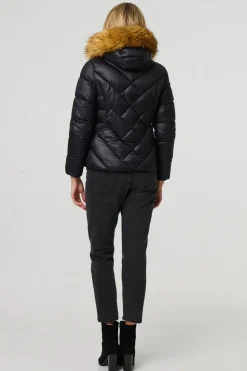 Faux Fur Trim Hooded Puffer Jacket