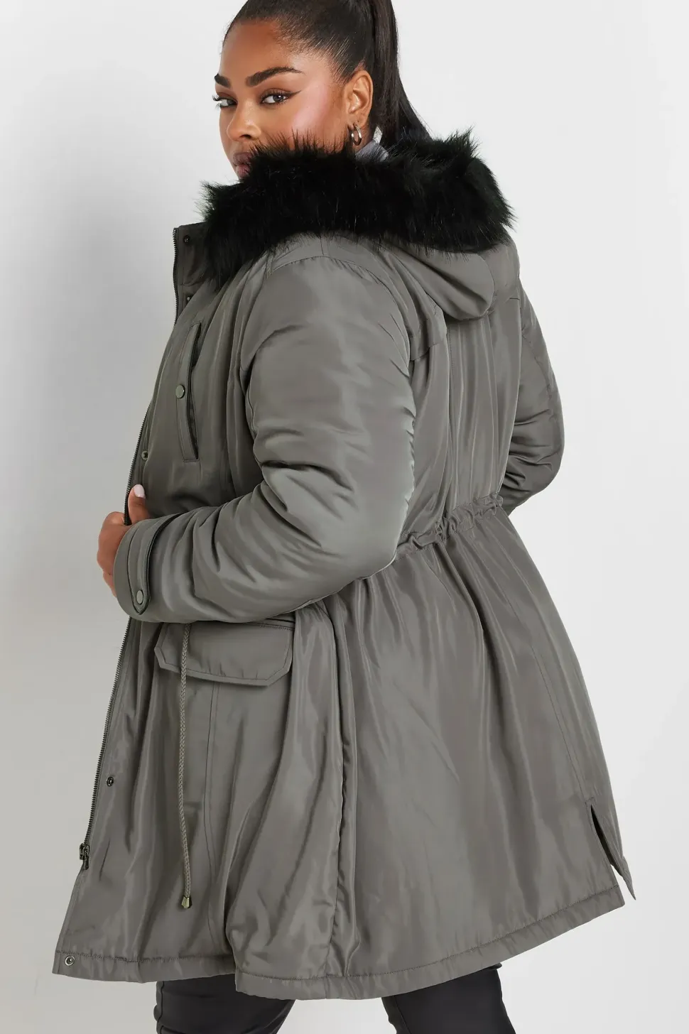 Faux Fur Trim Parka Jacket
