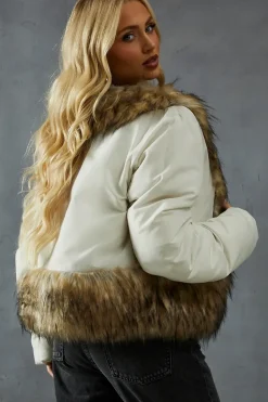 Faux Fur Trim Puffer Coat