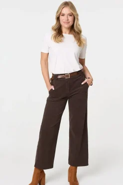 Faux Leather Belt Corduroy Trousers