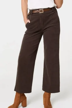 Faux Leather Belt Corduroy Trousers