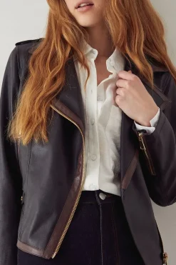 Faux Leather Contrast Trim Biker