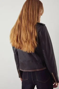 Faux Leather Contrast Trim Biker