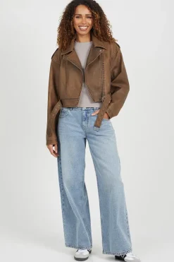 Faux Leather Cropped Biker Jacket