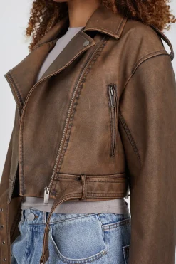 Faux Leather Cropped Biker Jacket