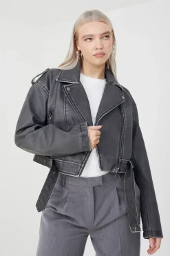 Faux Leather Cropped Biker Jacket