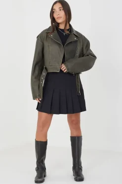 Faux Leather Cropped Biker Jacket