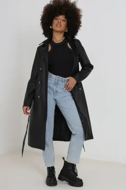 Faux Leather Double Breasted Trenchcoat