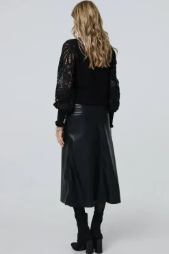 Faux Leather High Waist Midi Skirt