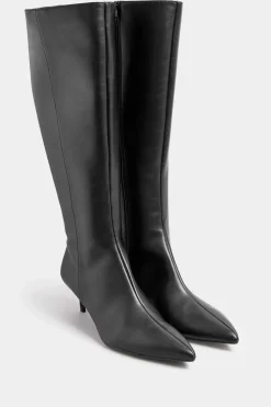 Faux Leather Knee High Heeled Boots