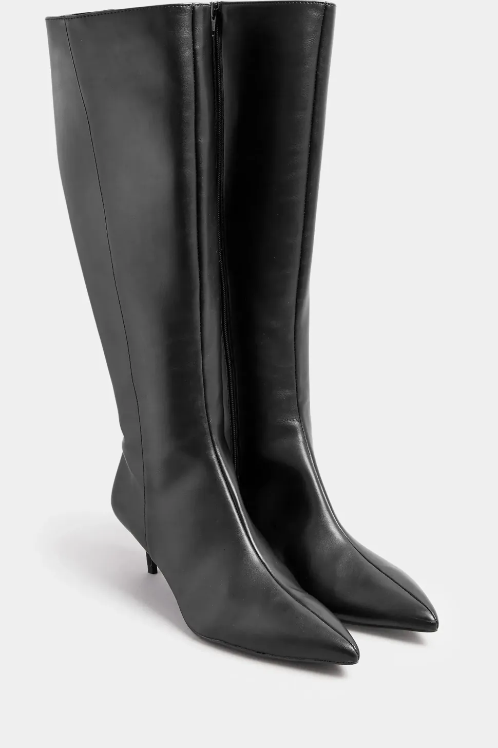 Faux Leather Knee High Heeled Boots