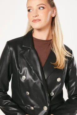 Faux Leather Military Blazer