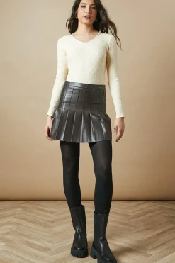 Faux Leather Pleated Mini Skirt