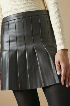 Faux Leather Pleated Mini Skirt