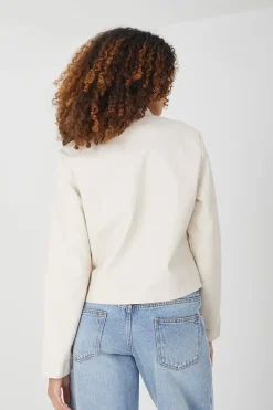 Faux Leather Round Neck Biker Jacket