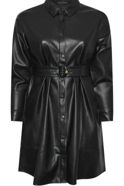 Faux Leather Shirt Dress