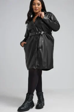 Faux Leather Shirt Dress