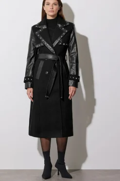 Faux Leather Studded Trench Coat