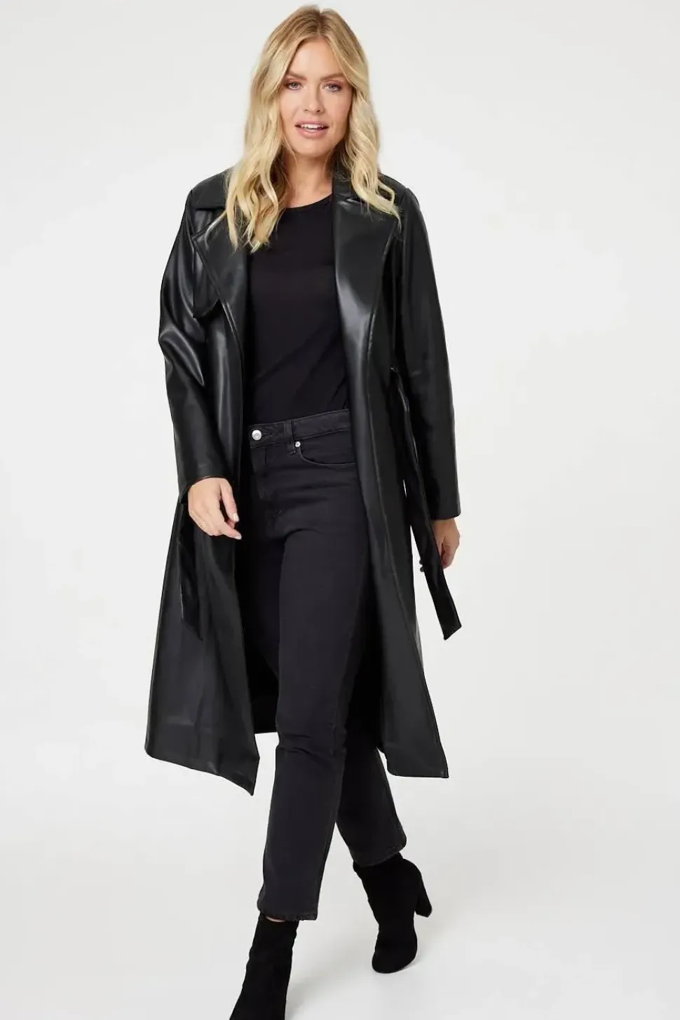 Faux Leather Tie Waist Coat