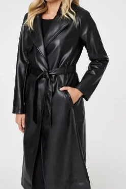 Faux Leather Tie Waist Coat