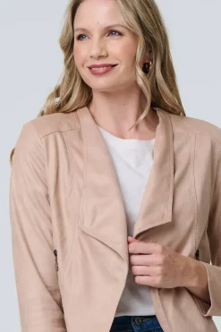 Faux Leather Waterfall Front Crop Jacket