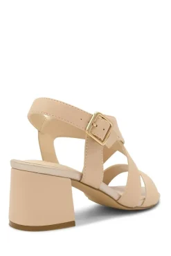 Faux Leather 'Idelle' Low Block Heel Sandals