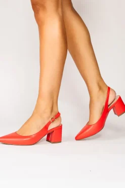 Faux Leather 'Isadora' Mid Block Heel Sling back Court Shoes