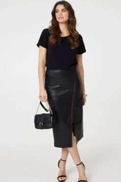 Faux Leather Zip Detail Pencil Skirt