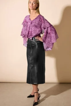 Faux Leather Zip Detail Skirt