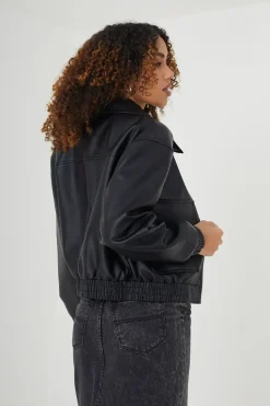 Faux Leather Zip Through Bomber Jacket