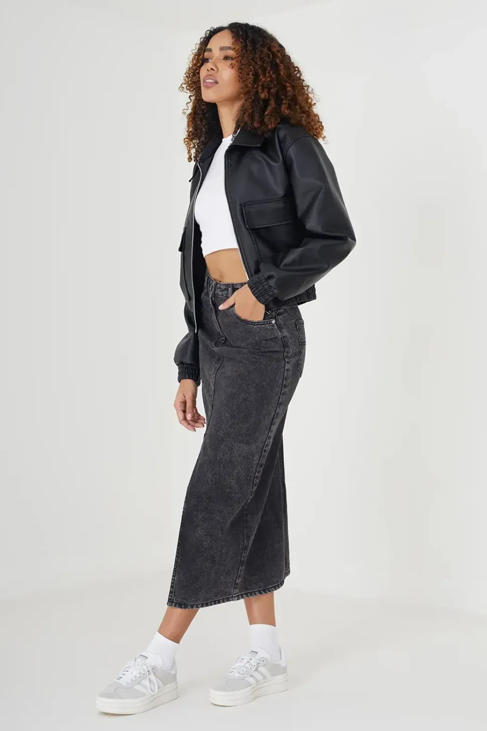 Faux Leather Zip Through Bomber Jacket