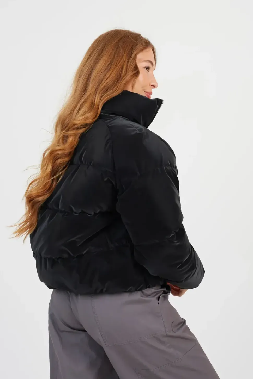 Faux Sharkskin Puffer Jacket