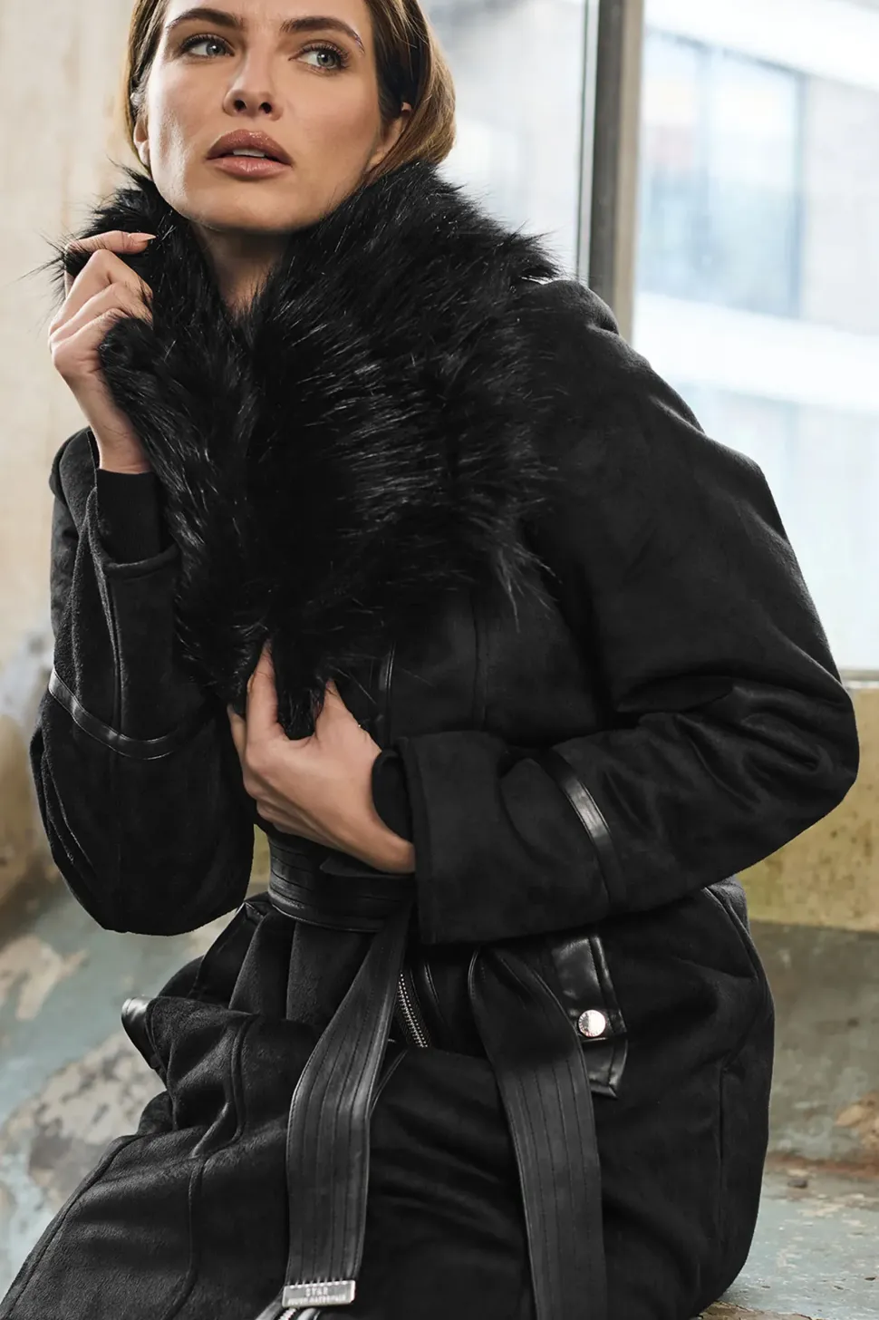 Faux Suede Belted Jacket