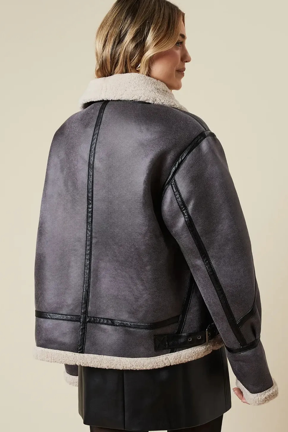 Faux Suede Borg Detail Aviator Jacket