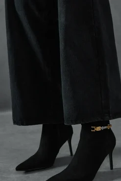 Faux Suede Buckle Ankle Heeled Boots