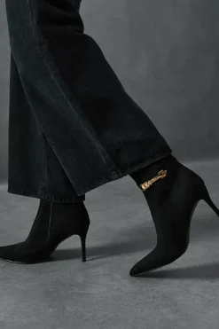 Faux Suede Buckle Ankle Heeled Boots