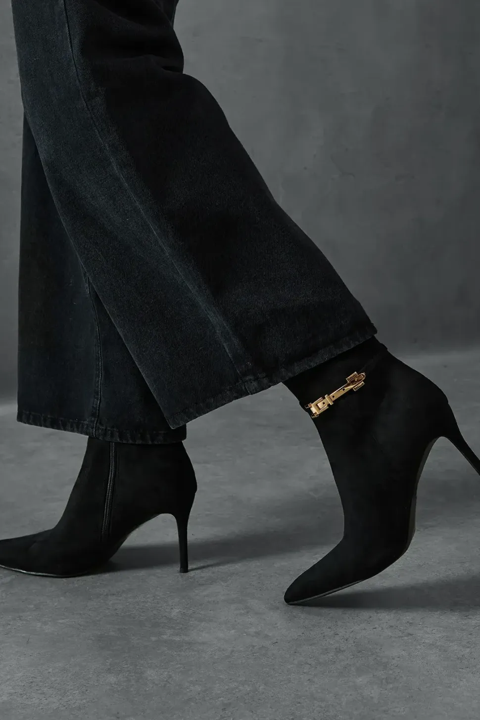 Faux Suede Buckle Ankle Heeled Boots