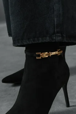 Faux Suede Buckle Ankle Heeled Boots