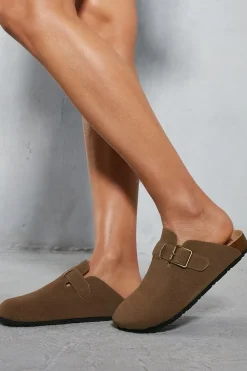 Faux Suede Buckle Clogs