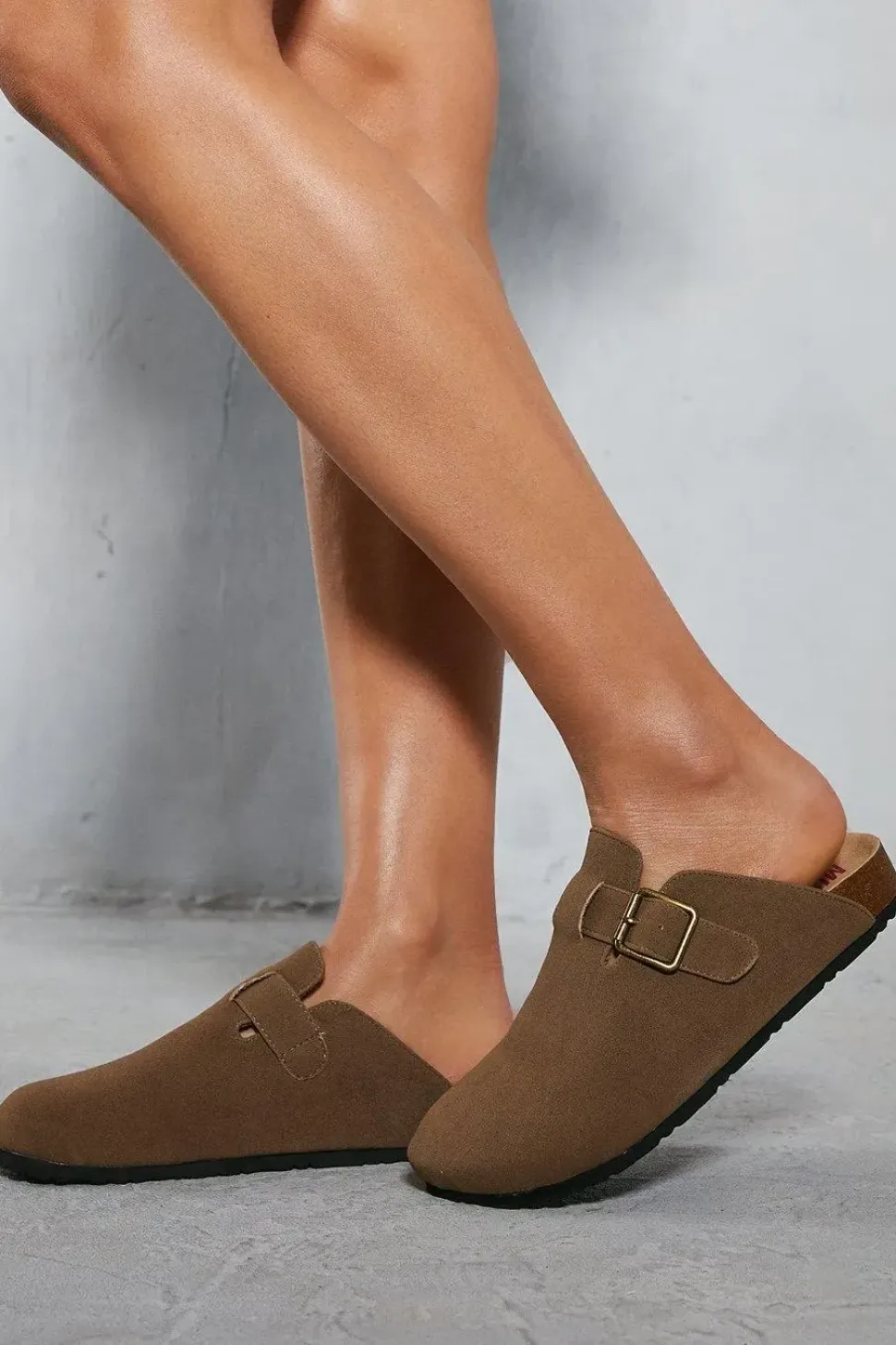Faux Suede Buckle Clogs