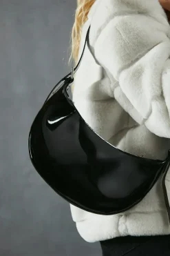 Faux Suede Detail Slouch Shoulder Bag