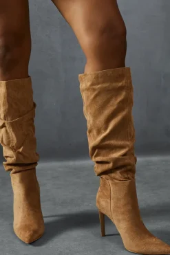 Faux Suede Ruched Stiletto Boots