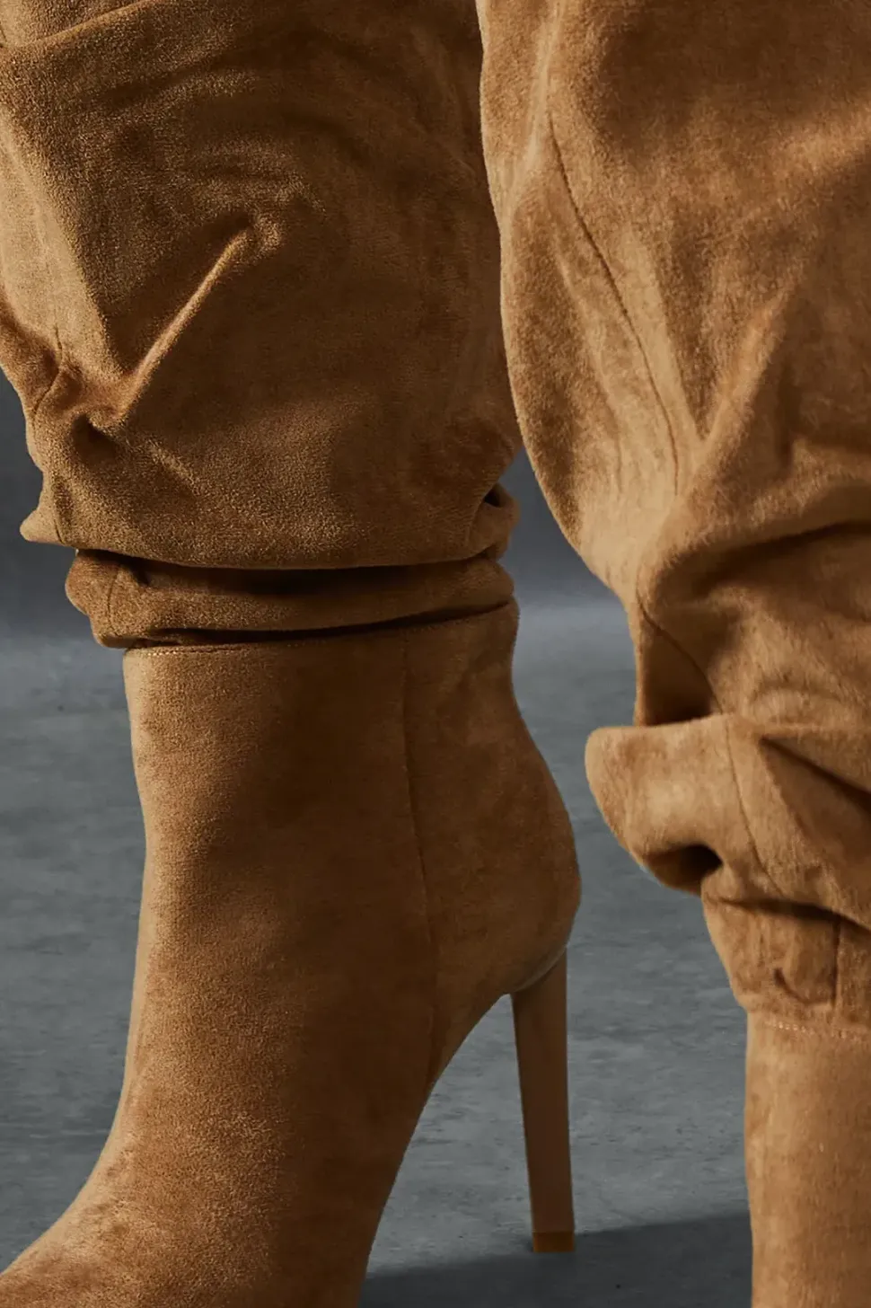 Faux Suede Ruched Stiletto Boots