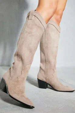 Faux Suede Western Block Heel Boots