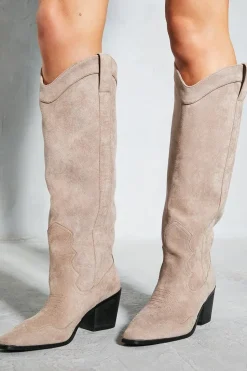 Faux Suede Western Block Heel Boots