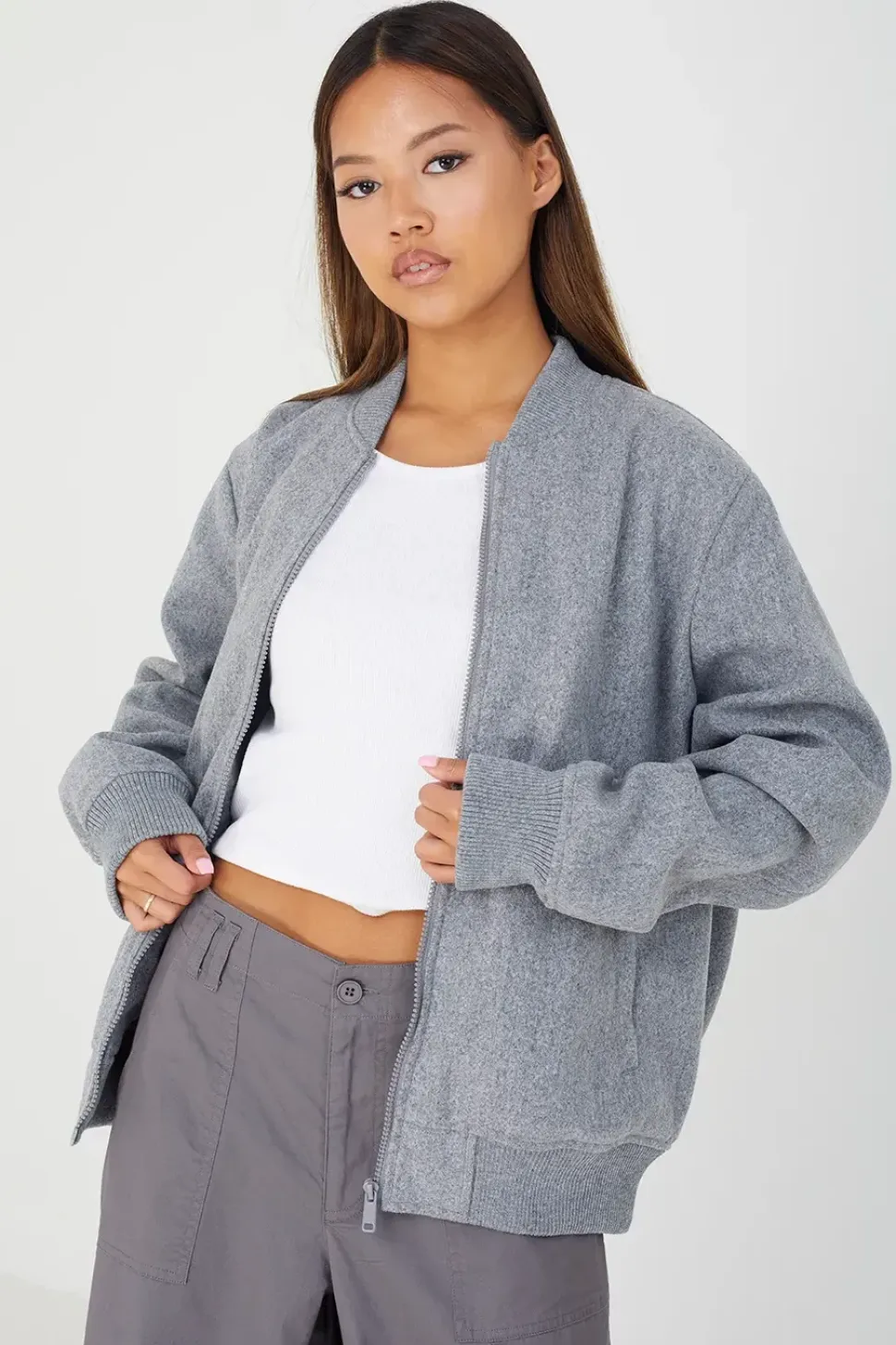 Faux Wool Bomber Jacket
