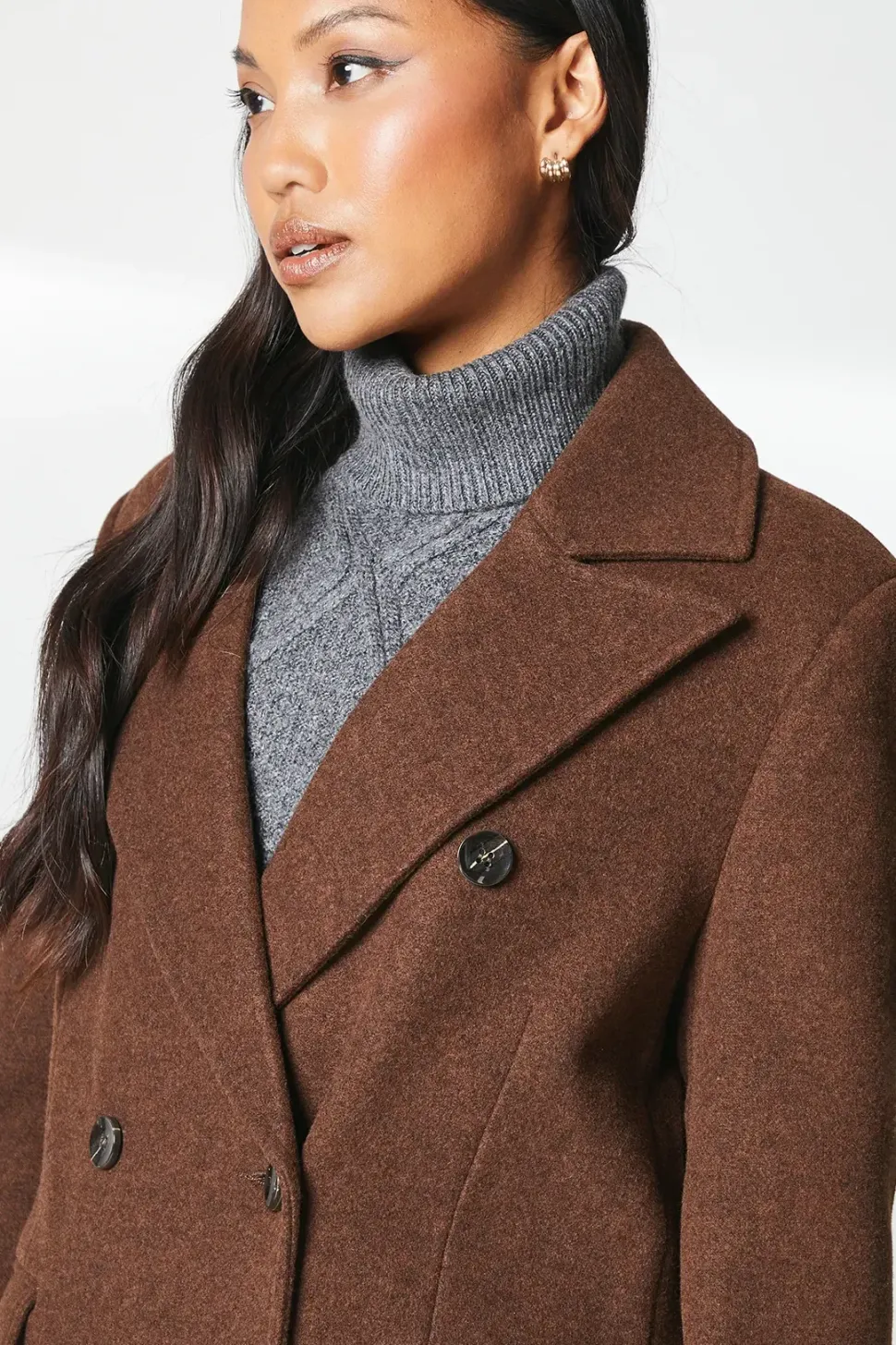 Faux Wool Double Breasted Coat