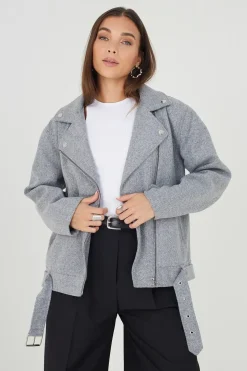 Faux Wool Oversized Biker Style Jacket